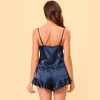 cheibear Women's Satin Spaghetti Cami Tops Ruffle Trim Shorts Sleepwear Sets - 3 of 4