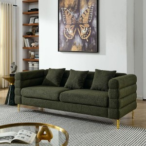 Resenkos 81" 3-Seater Sectional Couch, Plush Teddy Fabric with Deep Seating and 3 Included Accent Pillows, - 1 of 4