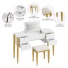 3-in-1 Small Vanity Desk with Flip Top Mirror and LED Lights, Makeup Vanity Table Set with 5 Drawers, Adjustable Lighting Modes and Cushioned - 4 of 4