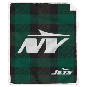 NFL New York Jets Plaid Steel Royal Plush Faux Shearling Blanket - 1 of 2