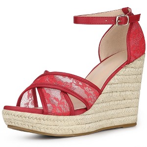 Allegra K Women's Ankle Strap Espadrille Wedge Heel Sandals - 1 of 4