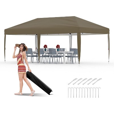 10x10 Pop Up Canopy, Outdoor Tent with Portable Roller Bag & One Button Push Setup, 3 Adjustable Height 4 Weight Bags 8 Stakes 4 Guy Ropes