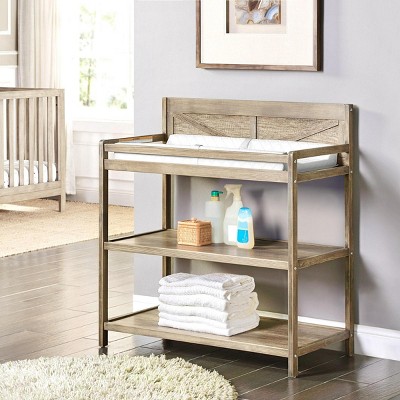 INFURNIC Decorative Storage Cabinets Barnside Changing Table with Safety Rails and Storage Shelves, Brown, 36"*19.25"*39.75"