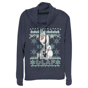 Juniors Womens Frozen Ugly Christmas Olaf Cowl Neck Sweatshirt
