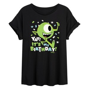 Women's - Disney - Mike Yay It's My Birthday Oversized Graphic T-Shirt - 1 of 4