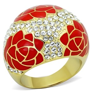 Slickblue Women's IP Gold Stainless Steel Ring with Flower Design & Pave-Set Clear Synthetic Crystals, 12.1g, size 5–10 - 1 of 4