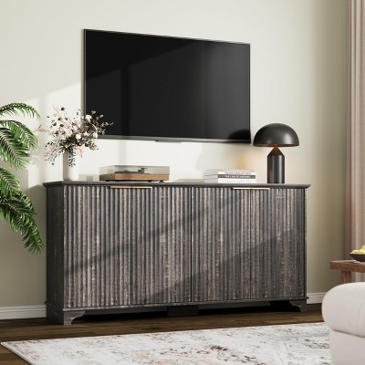 homfan Buffet Sideboard,61" Large Buffet Sideboard Cabinet With 4 Fluted Doors And Storage, Kitchen Storage Cabinet,Farmhouse Coffee Bar Cabinet
