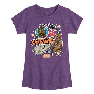 Girls' - Star Wars - Chewie Stickers Fitted Short Sleeve Graphic T-Shirt - 1 of 4