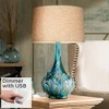 Possini Euro Design Modern Tropical Table Lamp with USB Dimmer 29 1/2" Tall Blue Green Ceramic Beige Drum Shade for Bedroom Living Room House Bedside - 2 of 4