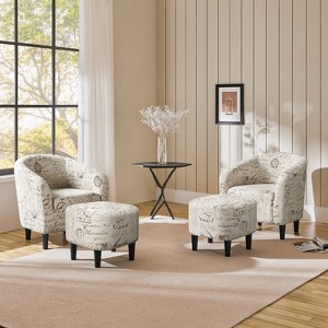 Yaheetech Set of 2 Upholstered Barrel Shaped Accent Arm Chair with Ottoman for Bedroom - 1 of 4