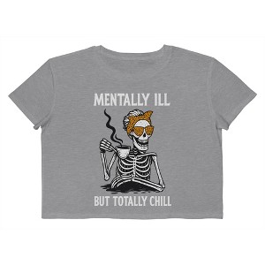 Rerun Island Women Mentally Ill Totally Chill Short Sleeve Graphic Cotton Cropped Loose T-shirt - 1 of 4