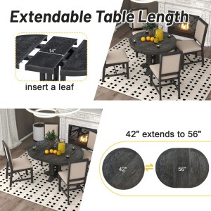 5-Piece Dining Set, Extendable Round Table and 4 Cushioned Chairs, Farmhouse Style for Kitchens and Dining Rooms - 1 of 3
