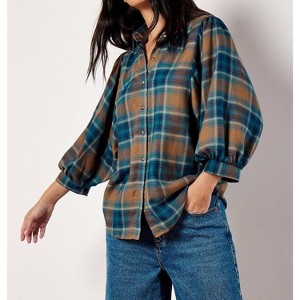 Women's Soft Touch Balloon Sleeve Check Shirt - APRICOT - 1 of 4