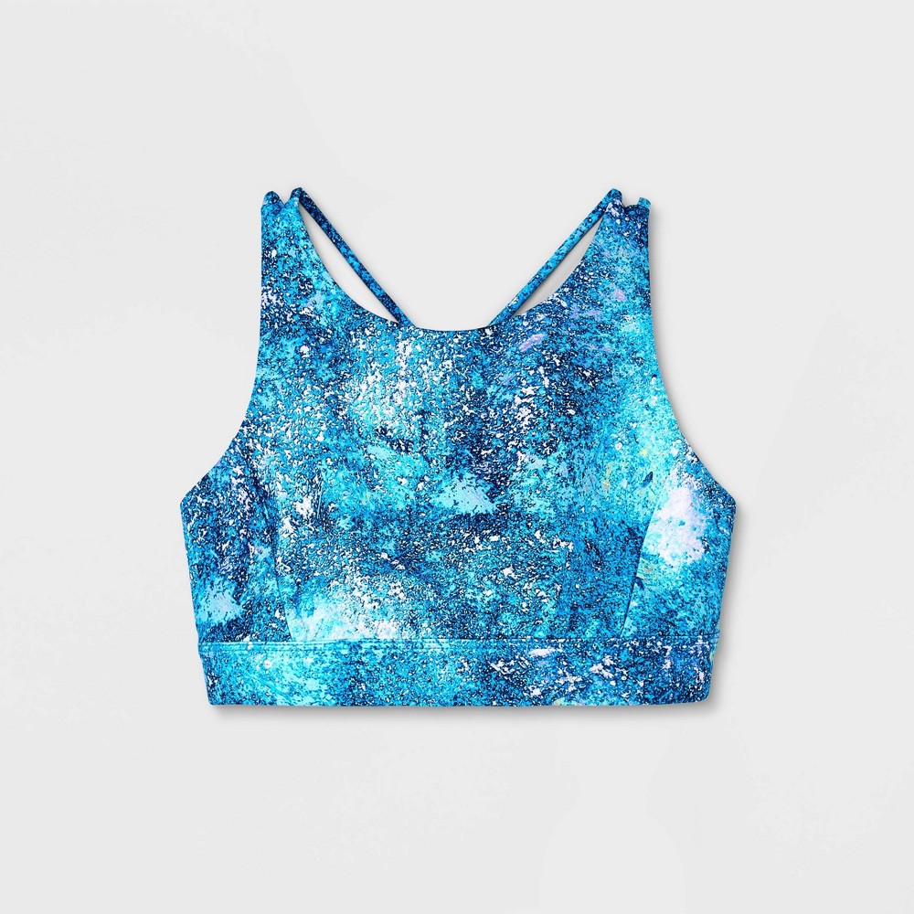 Girls' Splatter Print High Neck Strappy Bra - All in Motion™ Blue XL