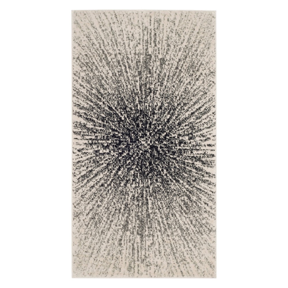 2'2inX5' Runner Marcell Burst Area Rug Black/Ivory - Safavieh