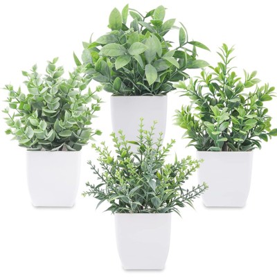 BRINJOY 4 Pack Fake Plants Mini Artificial Greenery Potted Plants for Home Decor Indoor Office Table Room Farmhouse Bathroom Decor