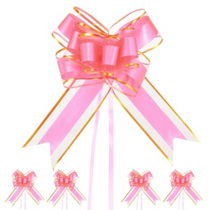 Unique Bargains Plastic Gold Edge Satin Decorations Gift Wrap Bows Pull Bows 10 Pcs - 1 of 4
