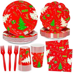 DYLIVeS Christmas Tree Party Supplies,Christmas Party Tableware Xmas Party Decorations, Disposable 9" Xmas Paper Plates and Napkins Sets Cups Forks - 1 of 4