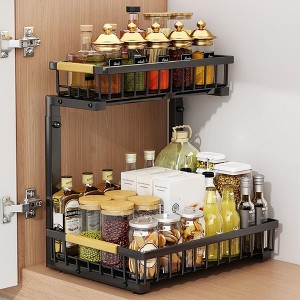 Under Sink Organizer, Pull Out Cabinet Organizers 2 Tier Slide Sink Steel Shelf Cabinet Storage Shelves, Under Sink Storage for Kitchen Bathroom - 1 of 4