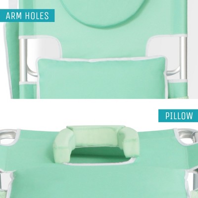 Teal Aluminum and Wood Adjustable Beach Lounger with Arms