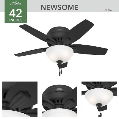 42" Matte Black Low Profile Ceiling Fan with LED Light and Remote