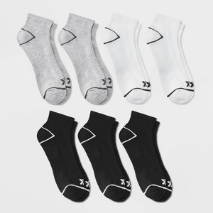 Men's Striped Ankle Socks 6+1pk - All in Motion™ Black/Gray/White 6-12: Recycled Polyester, Cotton, Nylon, Spandex, Knit - 1 of 3