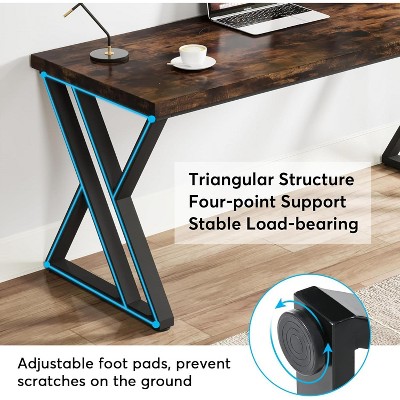 Rustic Brown Wood Writing Desk with Z-Shaped Metal Legs