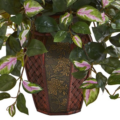 20" Colorful Faux Hoya Plant in Textured Planter