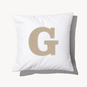 Personalization Mall Natural Initial Embroidered Applique Throw Pillow - 1 of 3