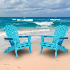 SKRAN Outdoor Folding Adirondack Chair Set of 2 with Pre-Assembled BackRest, Wood Patio Chair for Garden Backyard Porch Poo - 1 of 4