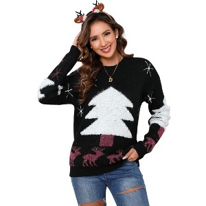 Coolmee Women's Christmas Tree Sweater Casual Long Sleeve Knitted Pullover Sweaters Crewneck Loose Jumper Tops - 1 of 4