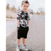 Little Kid Shorts Sets Kids Summer Beach Outfit  Pulm Leaves Pattren Short Sleeve Shirt Top with Shorts Suits - 3 of 4