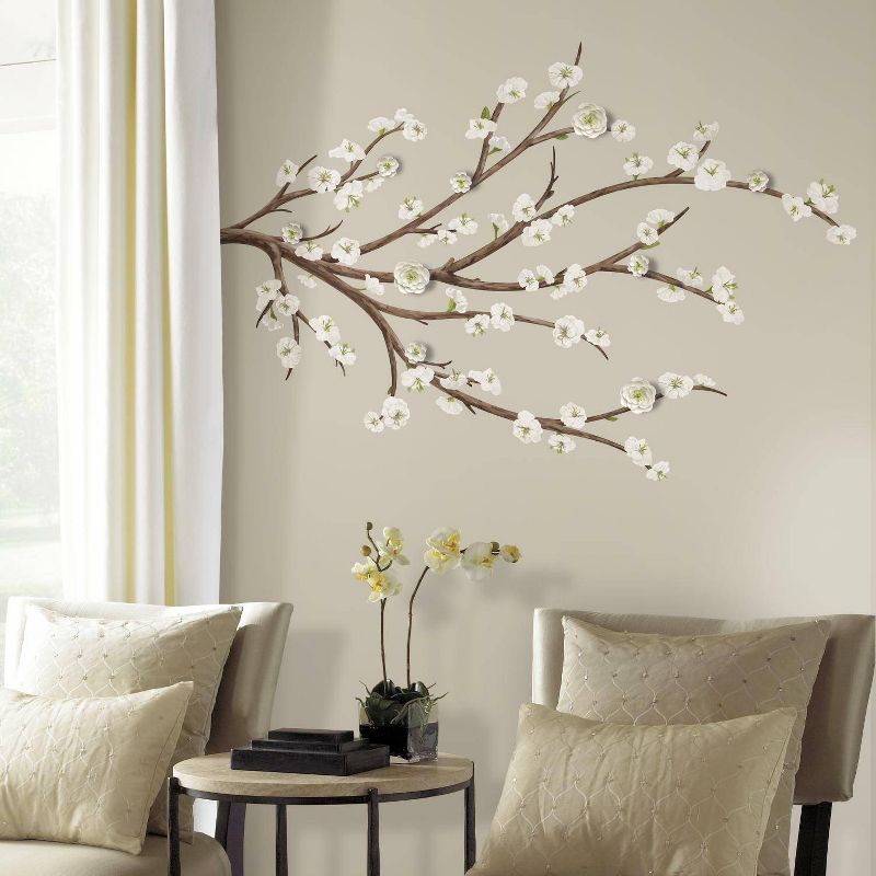 Blossom Branch Peel and Stick Giant Wall Decal with Flower Embellishments White - RoomMates, 5 of 8
