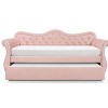 NicBex Daybed with Trundle, Upholstered Velvet Day Bed Frame with Crystal Tuftd Backrest, Sofa Bed with Nail Head Trim Design, Pink - 3 of 4