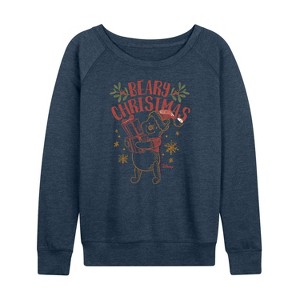 Women's - Winnie the Pooh - Pooh Wishes A Beary Christmas Lightweight French Terry Wide Neck Long Sleeve Shirt - 1 of 4