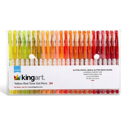 KINGART Gel Pens, Soft Grip, 24 Yellow & Red Tone Colors