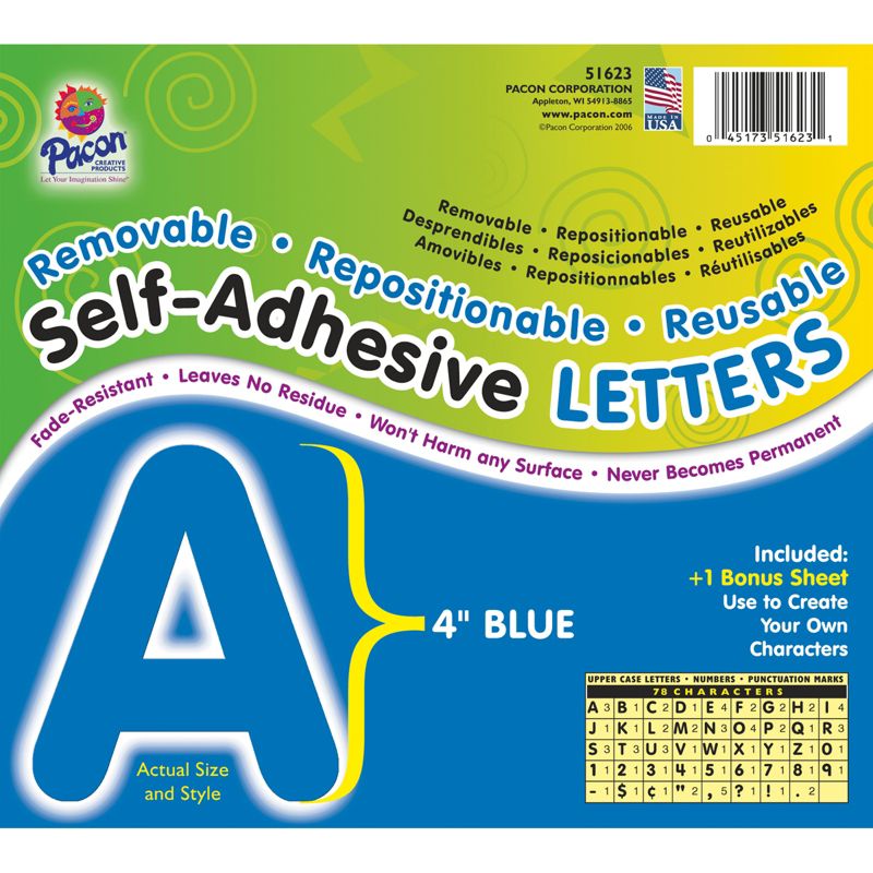 Pacon® Self-Adhesive Letters, Blue, Puffy Font, 4", 78 Characters Per Pack, 2 Packs, 2 of 3