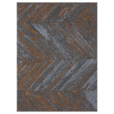 Gray and Bronze Chevron 5' x 7' Synthetic Area Rug