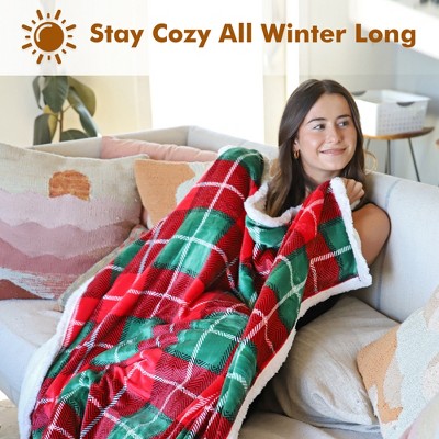 Red and Green Plaid Sherpa Fleece Throw Blanket 50" x 60"