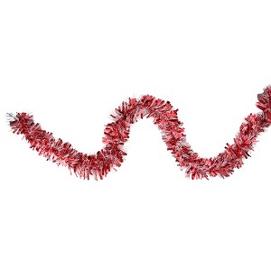 Northlight 12' x 4" Unlit Red and Snowblush Cut Christmas Tinsel Garland - 1 of 3