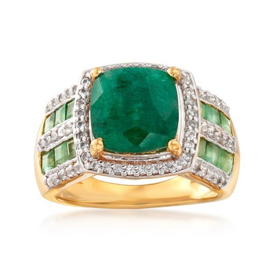 Ross-Simons 3.70 ct. t.w. Emerald and .40 ct. t.w. White Topaz Ring in 18kt Gold Over Sterling