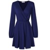 Women's Wrap V Neck Swing Long Sleeve Mini Dress Elastic Waist Fit Flare Dress - 2 of 4
