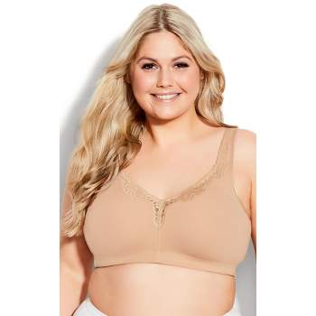 Women's Plus Size lingerie Comfort Cotton Wire Free Lace Bra - beige | AVENUE