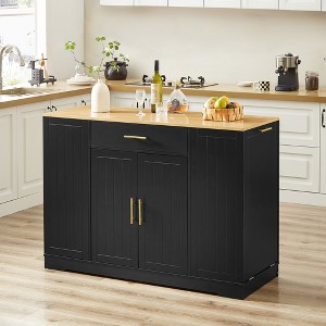 JUJABU 53'' Kitchen Storage Islands with Drawers and Trash Can Storage for Kitchen & Dining, Black - 1 of 4
