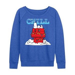Women's - Peanuts - Snoopy Chill Lightweight French Terry Wide Neck Long Sleeve Graphic Shirt - 1 of 4