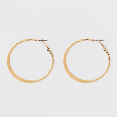  14K Two Tone Gold Polished Knife-edge Double Hoop Earrings:  Clothing, Shoes & Jewelry