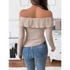 Womens Knit Tops Long Sleeve Off Shoulder Asymmetric Hem T Shirt - 2 of 4