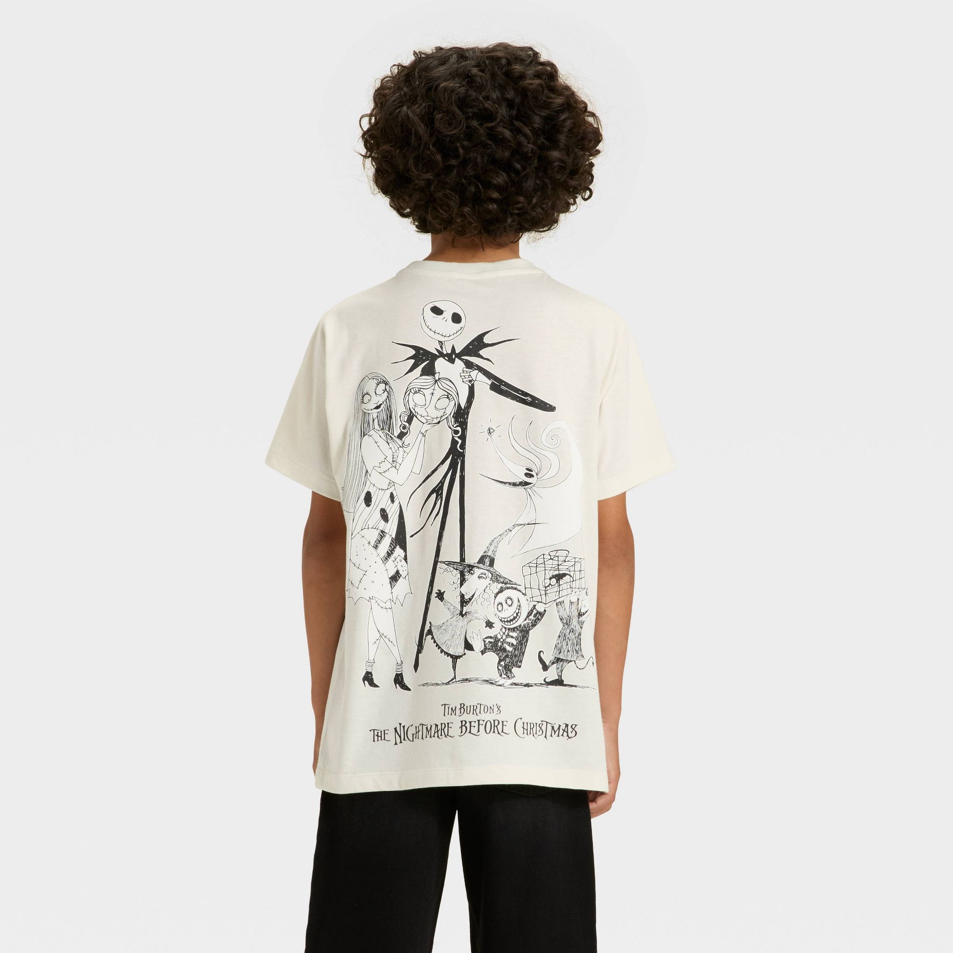 The Nightmare Before Christmas Boys' Halloween Short Sleeve Graphic T-Shirt - Ivory S