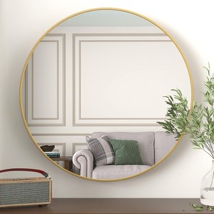 Serio Round Aluminum Wall Mirror,Round Hallway Mirror,Circle Brushed Aluminum Frame Extra Large Round Mirror For Wall-The Pop Home - 1 of 4