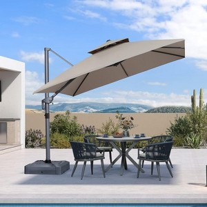 PURPLE LEAF Outdoor Cantilever Umbrella with Base Large Patio Umbrella Windproof Heavy Duty Hanging Offset Umbrella for Garden Outdoor Pool - 1 of 4